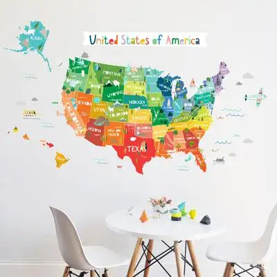 2021 New World MAP WALL MURAL DECAL Art Custom Wall Sticker Home Decals For Educational US map wall stickers