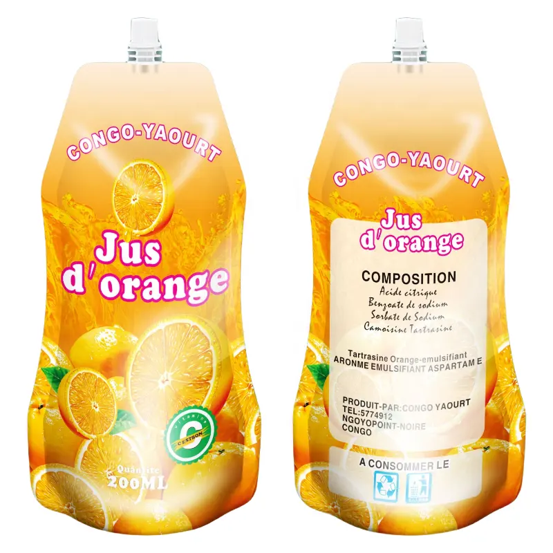 Plastic Juice Pouch Packing With Inner Straw Pouch Aluminum Plastic Bag Spout Stand Up Pouch