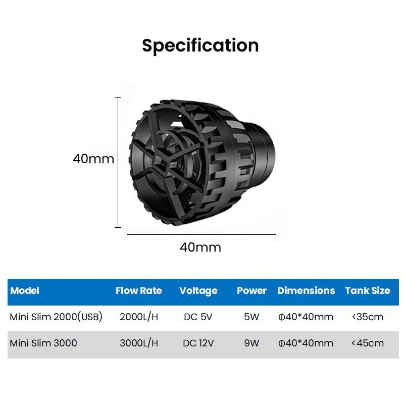 ZKSJ Mini Slim 2000/3000 DC Wavemaker Pump for Aquariums - Ultra