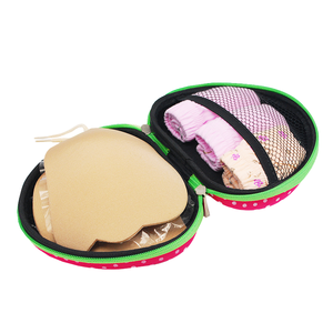 Kunden spezifisches Logo Runder BH-Koffer Modischer <span class=keywords><strong>EVA</strong></span>-BH-Aufbewahrung koffer aus Satin-Stricks toff - Product Image 4