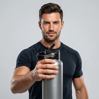 Bouteille d'eau isotherme à double paroi en acier inoxydable de 1,8 L avec couvercle anti-fuite et poignée pour boissons chaudes/froides, sport et voyage