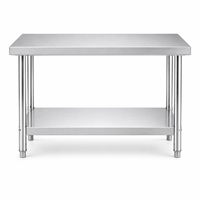 Table de travail professionnelle en acier inoxydable pour cuisine industrielle, avec rangement sous étagère réglable, pour la préparation en restaurant