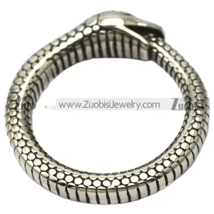 Gothic Punk Style Silver Engraved Patterned Frizzy Round Snake Finger Ring