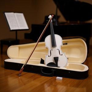 Custodia per violino bianca con archetto, misura 4/4, per violinisti, in plastica con finitura verniciata, custodia inclusa - Product Image 2