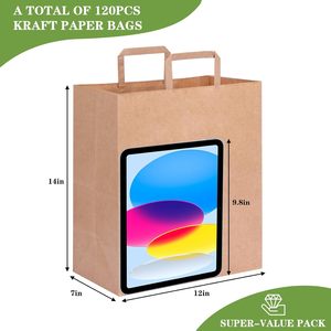 Sacs de courses en papier kraft laminé biodégradable classiques avec logo imprimé personnalisé, poignée plate, pour café et plats à emporter - Product Image 2