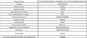 เครื่องบรรจุภัณฑ์สูญญากาศแบบซองฝาพับอัตโนมัติสองห้อง รุ่น DZ820/2SA - Product Image 2