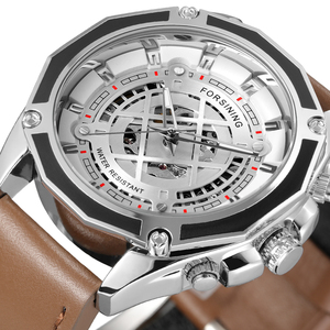Montres chinoises FORSINING 3 ATM Montre résistante à l'eau automatique squelette décontractée pour homme - Product Image 5