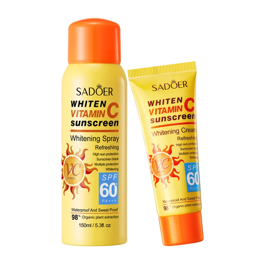 Private Label SADOER Vitamin C SPF60+ PA+++ Sunscreen Whitening Waterproof Out Door Beach Cream Refreshing Spray Lotion