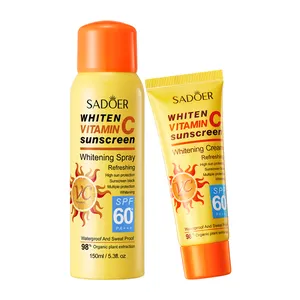 Private Label SADOER Vitamina C SPF60 + PA +++ Protetor solar Clareamento Impermeável Out Door Praia Creme Refrescante Spray Loção
