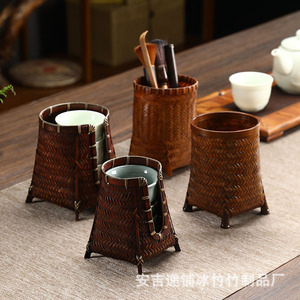 Portavasos de Ratán Tejido a Mano, Forma Poligonal, Tipo Vertical, Accesorios para la Ceremonia del Té - Product Image 5