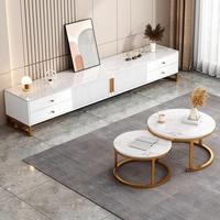 Ensemble de Tables Basses Modernes pour Salon, Meuble TV Compact Blanc et Table à Thé de Style Luxe à Prix Abordable