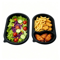 Boîte à lunch jetable en PP de qualité alimentaire pour la restauration, à usage professionnel, pour la préparation des repas, avec 2 compartiments, anti-fuite, en plastique