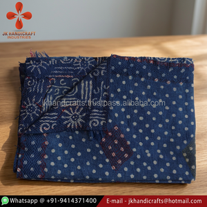Ethnic Indigo Hand Embroidered Reversible Vintage Rali <b>Throw</b> - Product Image 3