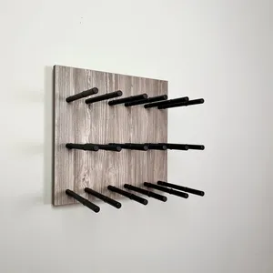 Metal&Wood 12-Bottle Countertop Wine Rack Natural with Black Pegs