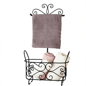 <b>Standing</b> Iron <b>Towel</b> <b>Rack</b> with Storage Basket for Bathroom <b>Towels</b> and Linens, Traditional Style Multifunctional Organizer - Product Image 1