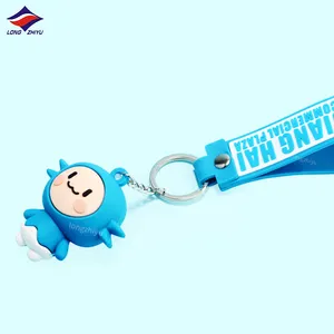 Longzhiyu Kawaii 하늘색 인형 열쇠 고리 맞춤형 로고 플라스틱 열쇠 고리 3D PVC 맞춤 키 체인