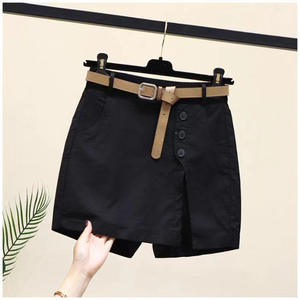 Shorts élégants pour femmes, été décontracté avec short ceinture Version coréenne des jupes pantalons A-line taille haute à boutons à la mode - Product Image 6
