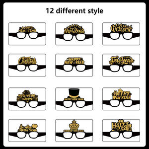 12 pièces 2025 lunettes de fête du réveillon du nouvel an heureux noir or papier lunettes de soleil décor de noël nouveautés - Product Image 4