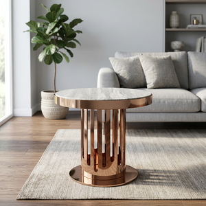 Modern <b>Round</b> Marble Top Coffee <b>Table</b> With Rose Gold Metal Base Contemporary Living Room Furniture Decorative <b>Side</b> <b>Table</b> - Product Image 1