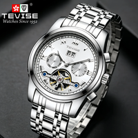 Montre mécanique automatique de luxe pour homme TEVISE avec mouvement tourbillon, bracelet en acier inoxydable, étanche 3BAR, ROHS