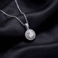 Collier pendentif rond à double halo en diamant de laboratoire HPHT CVD en argent sterling S925 pour femme, idéal pour les mariages