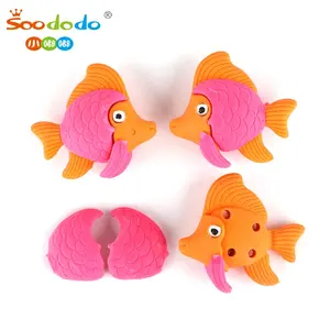 Soododo XHC1011 Hot New Design Promoção 3D Animal OPP Saco Peixe Puzzle Em Forma De Borracha Lápis Eraser Escritório Para Crianças