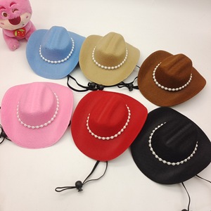 قبعة دنيم غربية مزينة باللؤلؤ الجديد ، قبعة حيوانات أليفة صغيرة بنمط صلب ، قبعة حيوانات أليفة للقطط والكلاب لجميع أيام الهالويين والشتاء - Product Image 4