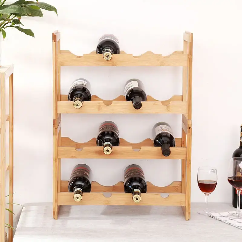 Youlike, estante de exhibición de vino de 4 niveles de bambú de buena calidad, estante de botella de vino orgánico, estante de soporte de vino para encimera
