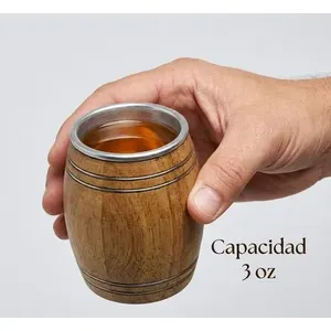 Vasos de chupito de madera The Barrel House, 3 oz, interior de aluminio, forma única, paquete de 10, estilo vintage para fiestas de cócteles - Product Image 5