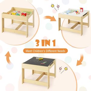202407 Toddler Đồ Nội Thất Thiết Lập 3-Trong-1 Trẻ Em Bằng Gỗ Hoạt Động Bảng Và 2 Ghế Trẻ Em Bàn Và Ghế Set Với Lưu Trữ Ngăn Kéo - Product Image 2