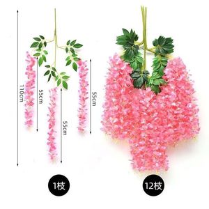 Guirlande de fleurs de glycine artificielles 110 cm, violet foncé, en soie, pour décoration de plafond de mariage, usage domestique et commercial - Product Image 2