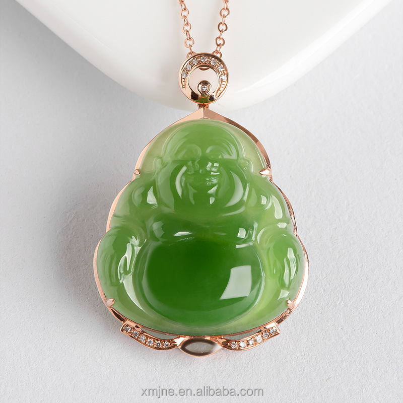 Ciondolo Croce In Giada Verde Con Catena - Placcato Oro 18K - Gioiello Donna