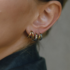 Pendientes de Aro de Acero Inoxidable con Bloques de Color Dorado y Plateado, Joyería para Mujer, Accesorio de Moda, Estilo Otoño Invierno - Product Image 2