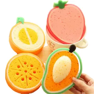 4pcs/set Fruit Shape Microfiber Sponge Scouring Pad Cleaning Cloth Dish Washing Remove Stains Sponge Kitchen Organizer Tools