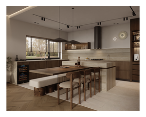 Design moderno di lusso impiallacciatura isole ascensore cestino armadio da cucina armarios completo - Product Image 4