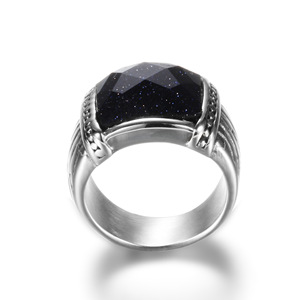 Bague en acier inoxydable tendance 13 mm avec grenat rouge et saphir bleu sertis clos, bijou unisexe, cadeau, forme géométrique - Product Image 4