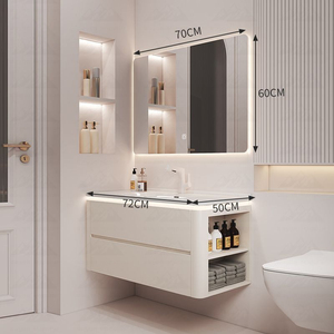 Modern Cream White Wall-Hung <strong>Bathroom</strong> Vanity Set <strong>with</strong> Integrated Ceramic Basin and Smart LED <strong>Mirror</strong> <strong>Cabinet</strong> - Product Image 5