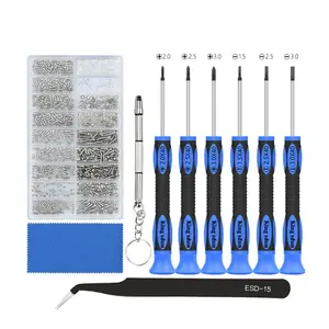 Eyeglass Repair Kit - 6 Screwdrivers 1100 Screws Curved Tweezer Microfiber Cloth for Eyeglasses Watch Clock Repair