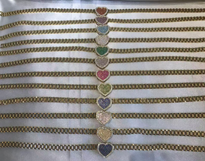 Collar de Moda Personalizado con Cadena de Eslabones Tipo Nugget de Acero Inoxidable, con Colgante de Corazón con Circonita y Piedra de Nacimiento de 12 Meses - Product Image 1