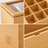 Boîte de rangement à thé en bambou avec logo personnalisé, couvercle coulissant transparent, organisateur multi-compartiments pour sachets de thé, coffret cadeau, vente en gros