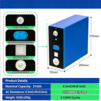 Cellule de batterie LiFePO4 de qualité A 3,2 V 314 Ah, 12000+ cycles profonds, faible IR pour stockage d'énergie solaire, ESS, VR, marine