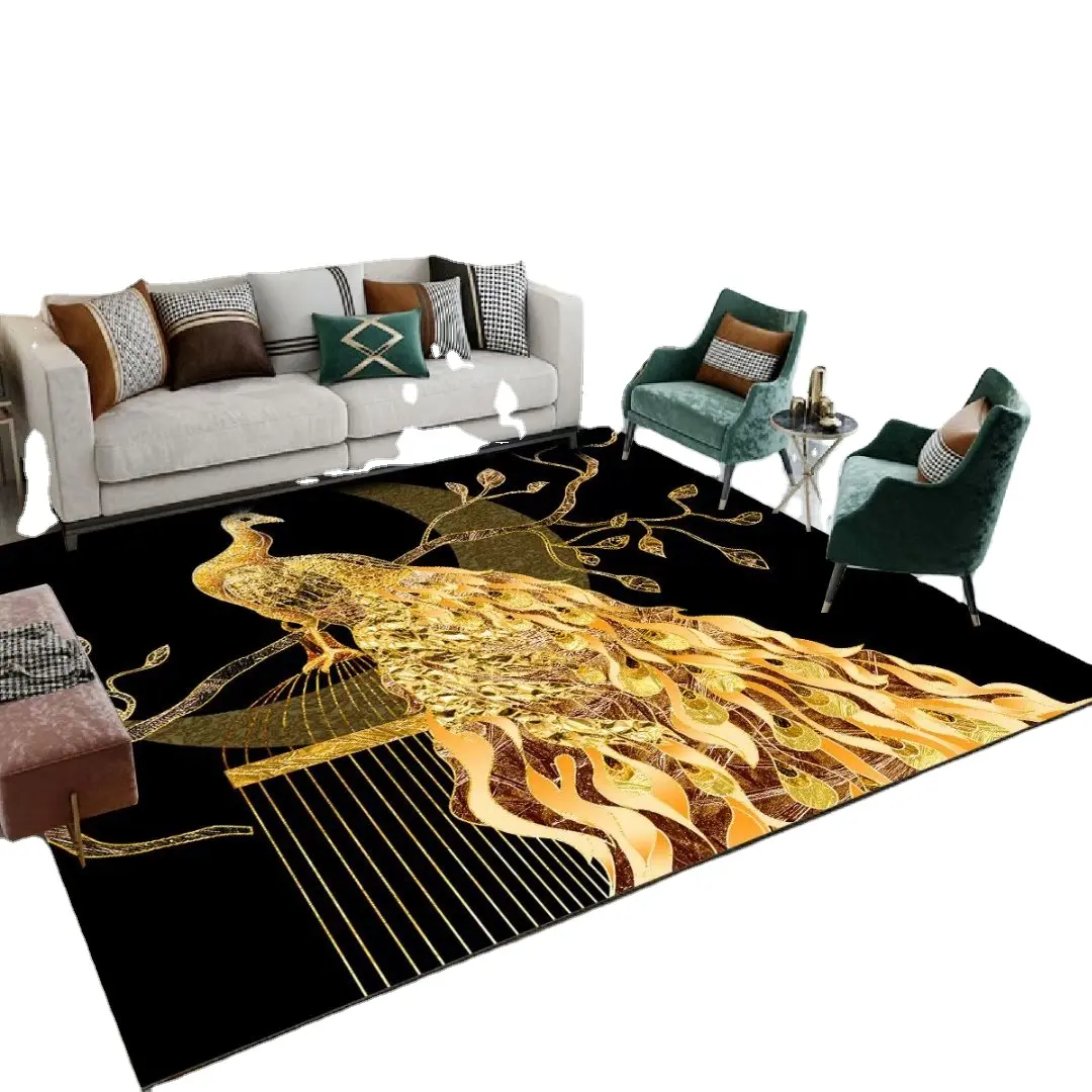 Tapis de salon imprimé de paon, doux et personnalisé en 3D, pour salon, joli accessoire de protection pour le sol, fait à la Machine