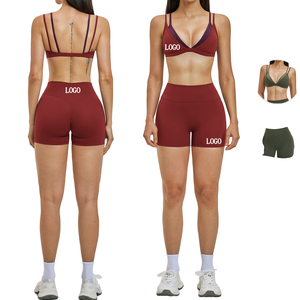 FH Triangle Cup Wire Free Bra Yoga Set 2 Piece Thin Straps Lightweight Active Stretch Women Gym Fitness Workout Wear