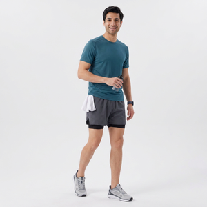 Pantalones cortos deportivos 2 en 1 de secado rápido para hombre, pantalones cortos para correr maratón con logotipo personalizado, pantalones cortos de entrenamiento físico transpirables sueltos, envío DDP - Product Image 1