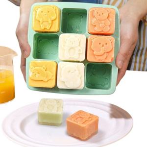 Household Children Food Storage Container 9 Cavity <b>Ice</b> Cube Molds Food Grade Silicone <b>Ice</b> Cube Tray With Lid - Product Image 1