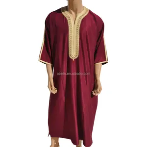 2024 homens thobe jubbah muçulmano bolso robe masculino Jubba thobe roupas islâmicas árabe dubai bordado meia manga robe