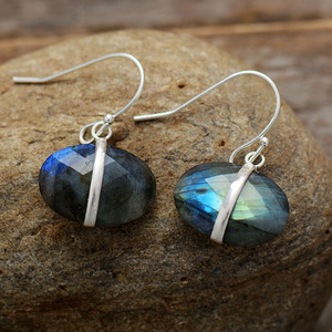 Boucles d'oreilles pendantes en labradorite, monture en argent tibétain, forme goutte d'eau, bijoux fantaisie, cadeau - Product Image 2