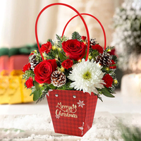 INUNION Joyeux Noël Imprimé Trapèze Étanche Bouquet De Fleurs Boîtes D'emballage Fête De Vacances Carton De Noël Fleuriste Cadeau Sac