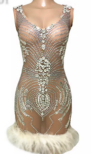 Vestido de noche corto sin mangas para mujer, Sexy, transparente, con piedras de malla, cristales, <span class=keywords><strong>plumas</strong></span>, ajustado - Product Image 2