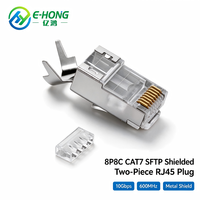 E-HONG 8P8C CAT7 SFTP Konektor RJ45 Dua Bagian Berpelindung Ganda 10Gbps 600MHz Berlapis Emas untuk Jaringan